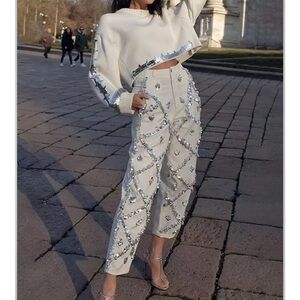 Embellished White Jeans